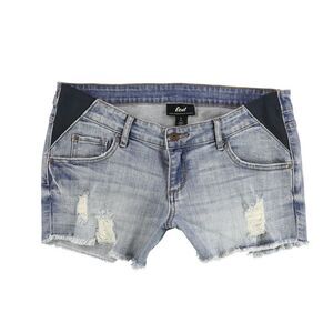 Luxe Essential Denim Womens Maternity Distressed Mini Casual Denim Shorts, NWT